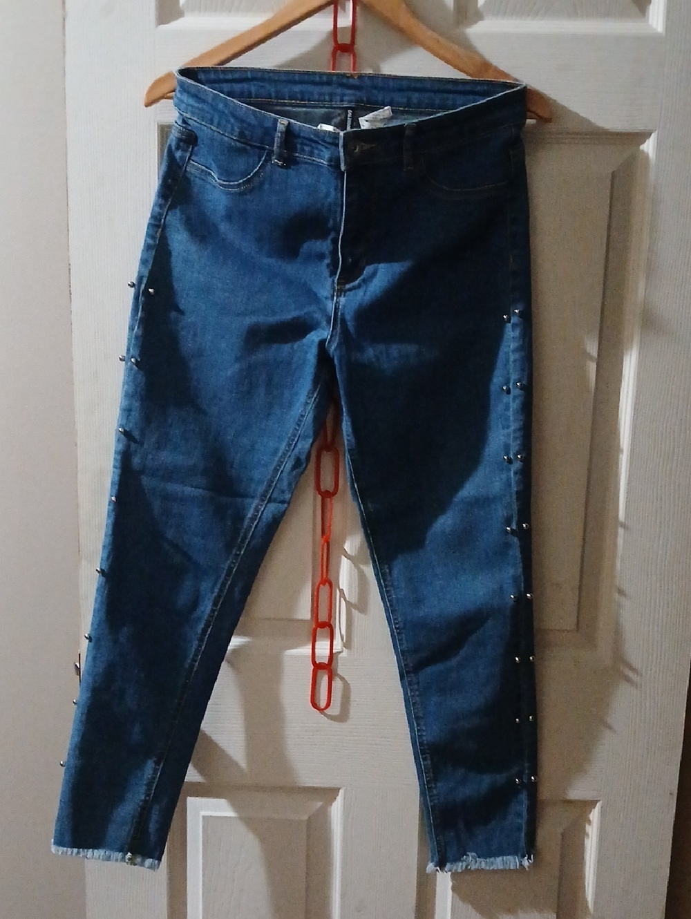 Women's Skinny Side-Stud Blue Denim Jeans